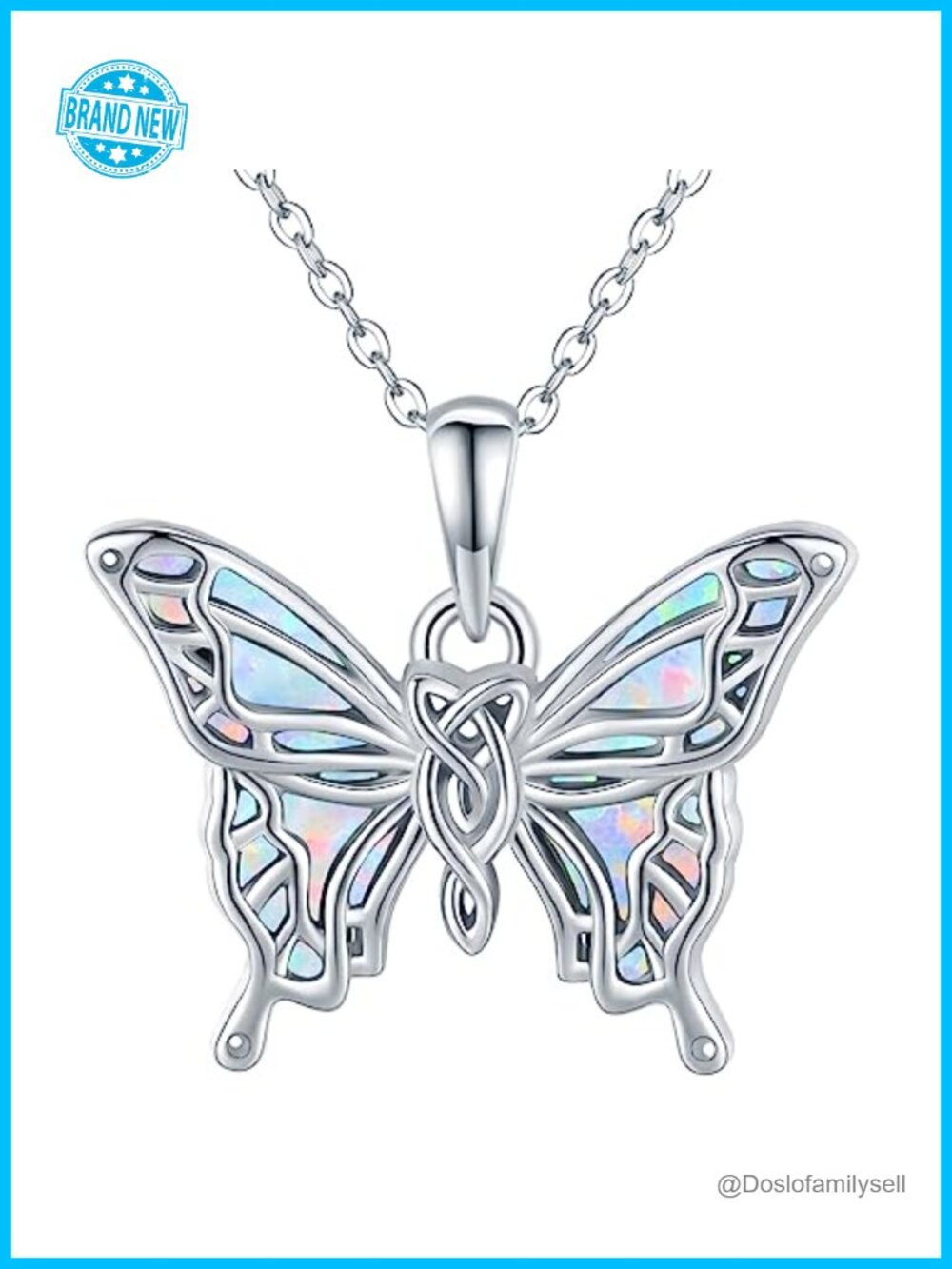925 Sterling Silver Butterfly Pendant Necklace Opal Jewelry Gift for Women